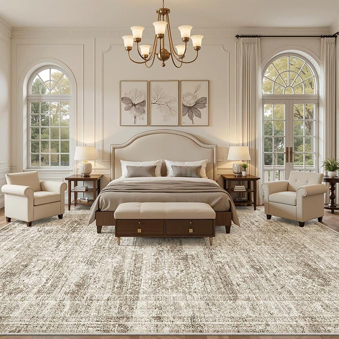 Soalmost 12x15 Washable Area Rug Brown Neutral Abstract Living Room Large