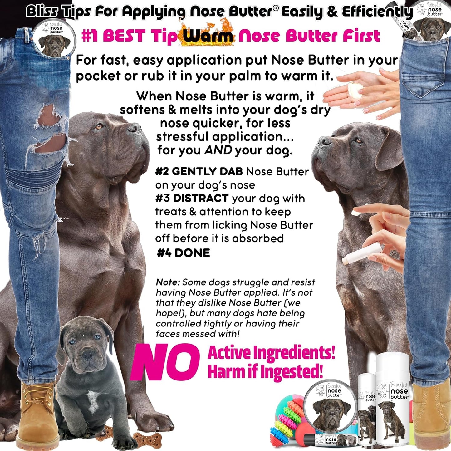 The Blissful Dog Cane Corso Nose Butter for Dry, Cracked Skin, Lick-Safe Dog Nose Balm with Moisturizing Shea Butter, Almond, Olive, and Essential Oils, Pet Supplies, Uncented, 0.15 oz.