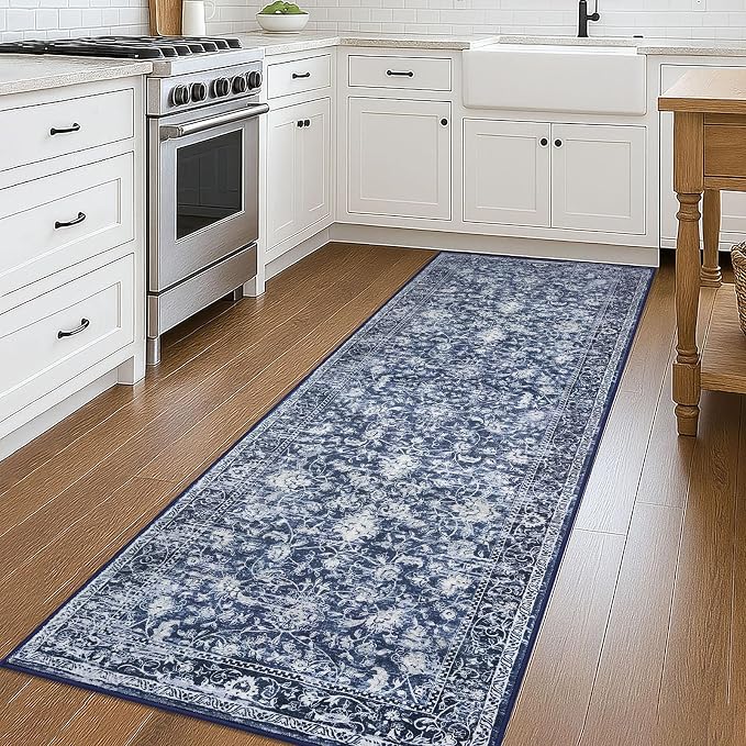 KILOCOCO Hallway Runner 2.6x8 Rug Runner Printed Vintage Floral Washable