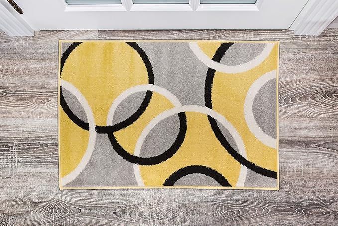 Rugshop Contemporary Abstract Circles Easy Maintenance for Home Office,Living Room,Bedroom,Kitchen Soft Area Rug 2' x 3' Yellow