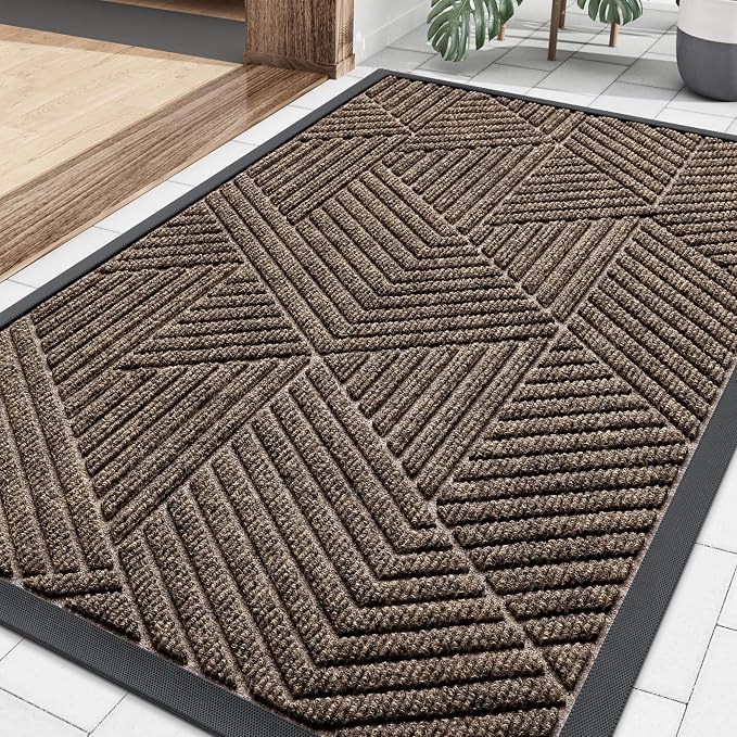 Smiry Front Door Mat Outside Entrance, Heavy Duty Sturdy Natural Rubber Doormat