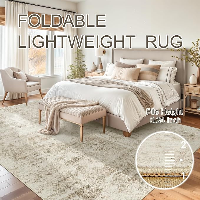 Soalmost Abstract Rug 8x10 Large Living Room Rugs Neutral Modern Washable Area