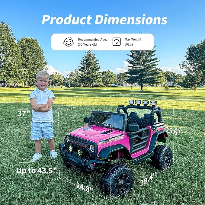 12V Kids Ride on Car Truck, Kids Electric Vehicles Car Ride on Toy for Toddlers w/Remote Control - Pink
