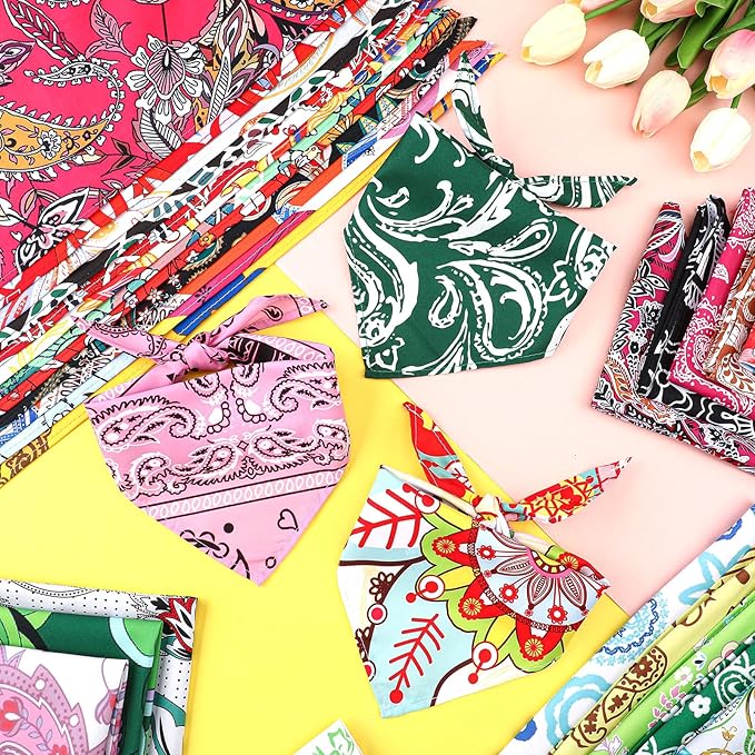 150 Pcs Paisley Dog Bandanas Bulk Pet Bibs Colorful Triangle Scarf Pet Paisley Bandanas for Medium Large Dogs Spring Summer Birthday Costume Decoration