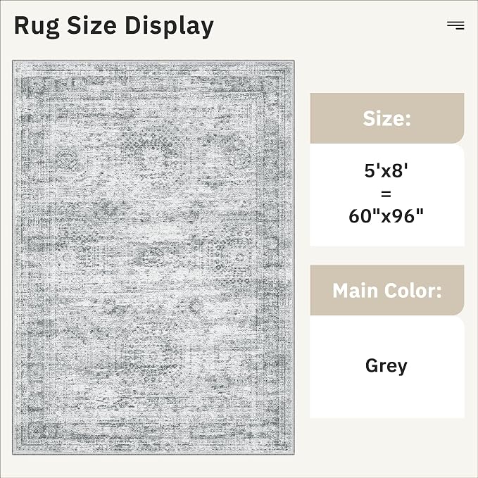 Soalmost 5x8 Area Rugs Grey Low Pile Indoor Washable Trendy Faded Style Rugs