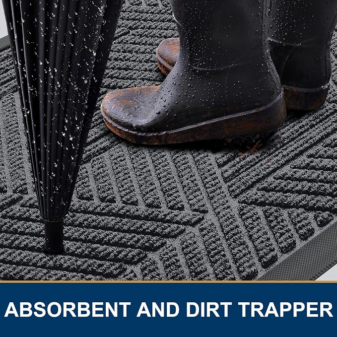 Smiry Front Door Mat Outside Entrance, Heavy Duty Sturdy Natural Rubber Doormat