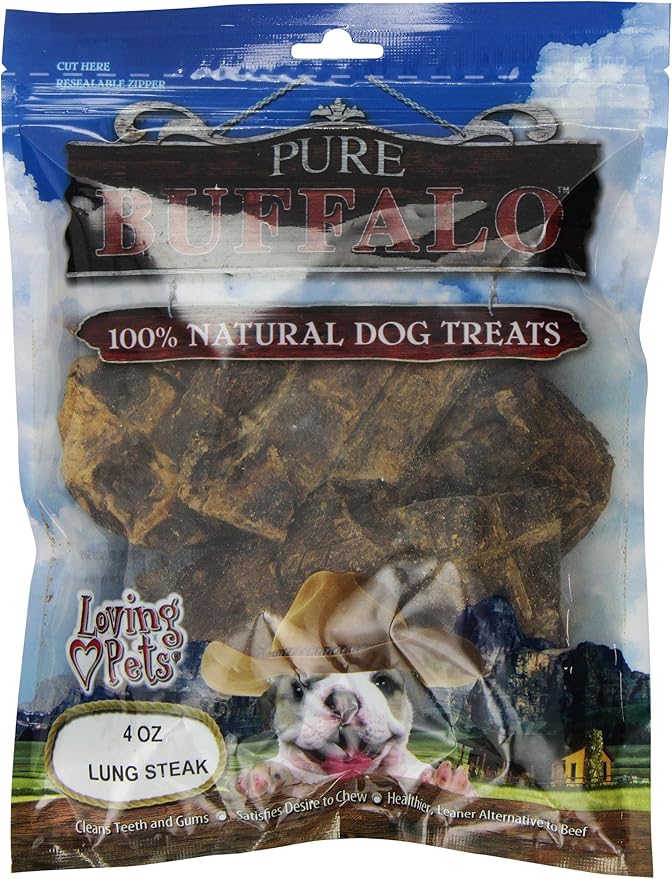 Loving Pets Pure Buffalo Lung Steaks – Natural Single Ingredient Buffalo Dog Treats – High Protein Chewy Dog Snacks for Everyday Reward – Grain Free, Long-Lasting Treats for Small, Medium & Large Dogs
