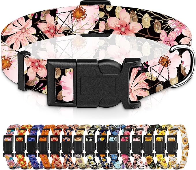 Dog Collar for Boys Girls, Floral Puppy Collar for Small Medium Large Dogs, Adjustable Floral Pattern Soft Pet Collar with Safety Buckle for Male Females(Light Pink,XS)