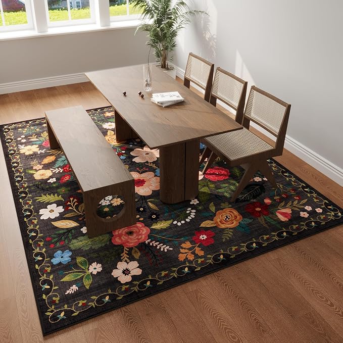 Rugcomf Living Room Rug 6x9 Rug Machine Washable Boho Area Rug Non Slip Floral