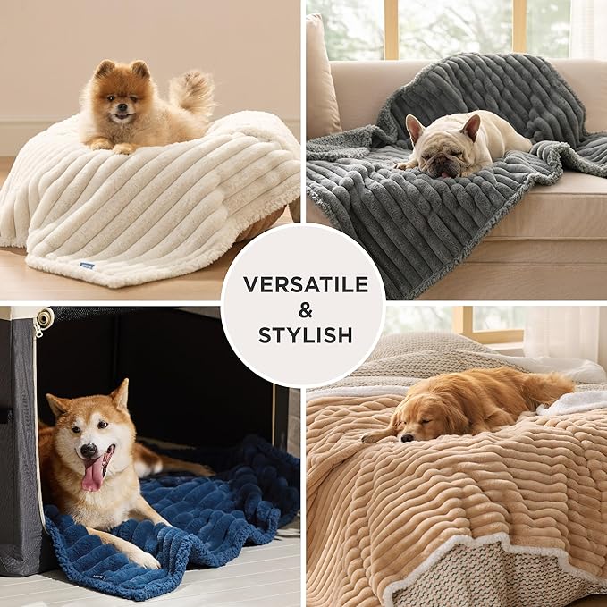 Bedsure ComfyFleece Orthopedic Dog Bed with Waterproof Dog Blanket for XL Dogs, Cream
