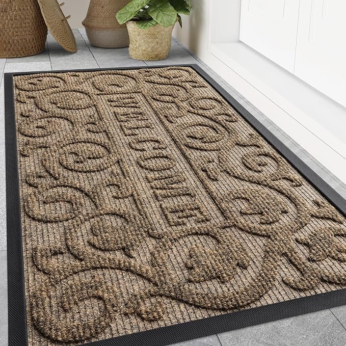 Smiry Welcome Door Mat Outside Entrance, Heavy Duty Trap Dirt and Moisture Easy