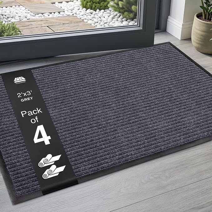 4 Pack 2' x 3' Heavy Duty Entry Mat, Low Profile Door Rug