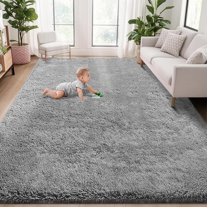 5x8 Area Rug for Living Room: Fluffy Shag Soft Washable Rugs Fuzzy Plush Indoor Carpet for Bedroom Nursery Playroom Dorm Kids Girls Boys Room (Dark Grey, 5'x8')