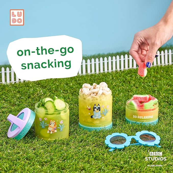 Whiskware Bluey Stackable Snack Containers for Kids and Toddlers, 3 Stackable Snack Cups for School and Travel, Bluey and Bingo, So Relaxing!