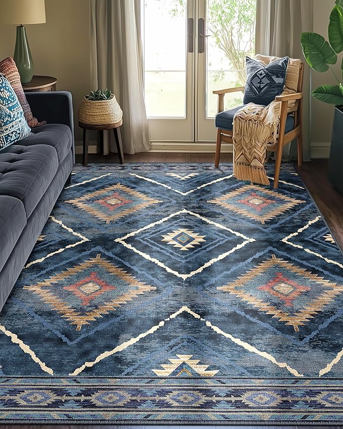 BESTSWEETIE Area Rug 6x9 Rug Machine Washable Non-Slip Low Pile Print Pattern