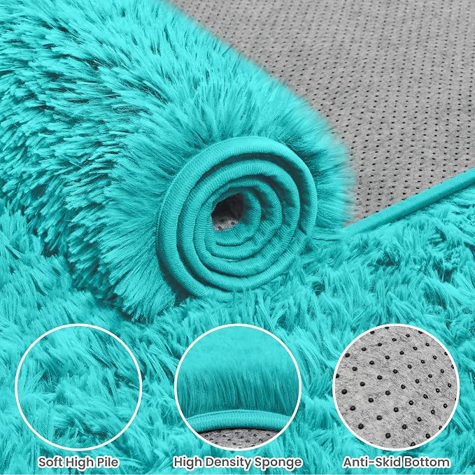 6x9 Area Rugs for Living Room Rug: Soft Fluffy Shag Teal Blue Rugs for Bedroom