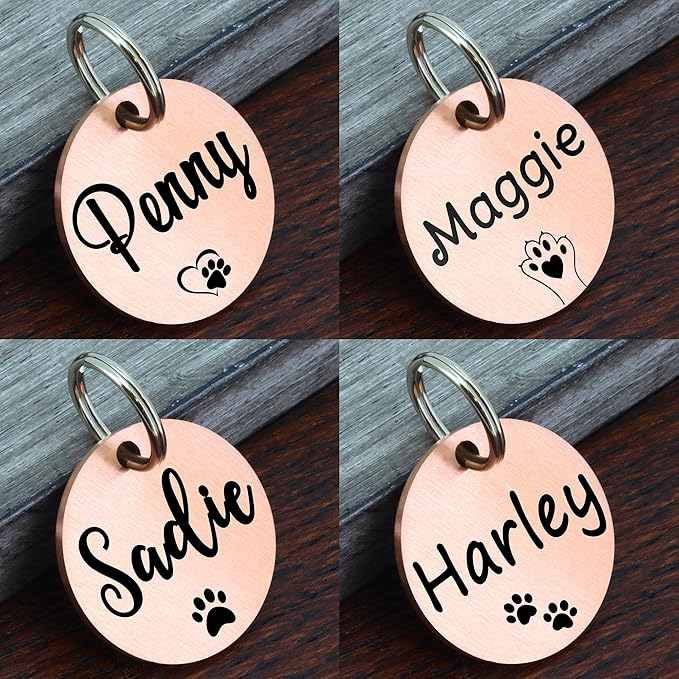 Ultra Joys Dog ID Tag, Custom Dog Tag Personalized Cat Tag, Pet ID Tag, Brushed Stainless Steel Stainless Steel Round Dog Tag Rose Gold Medium