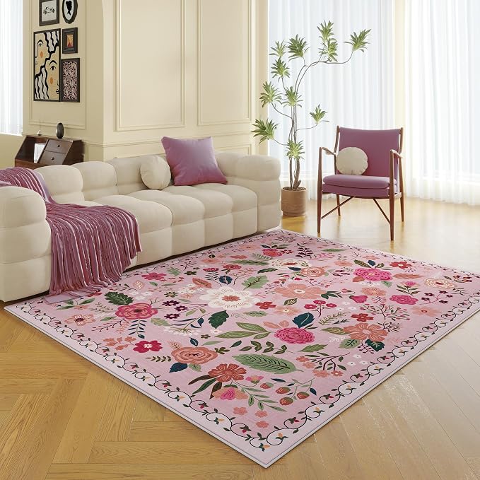 Rugcomf Living Room Rug 5x7 Rug Machine Washable Boho Area Rug Non Slip Floral
