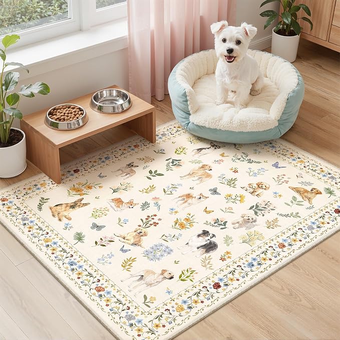 Soalmost 2x3 Dog Rugs for Entryway, Machine Washable Door Mat Animal Floral