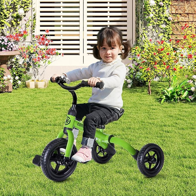 Ancaixin 3 in 1 Toddler Tricycles for 2-5 Years Old Boys and Girls with Adjustable Seat Detachable Pedal and Bell, Foldable Baby Balance Bike Riding Toys for Kids, Child Birthday Gift Green
