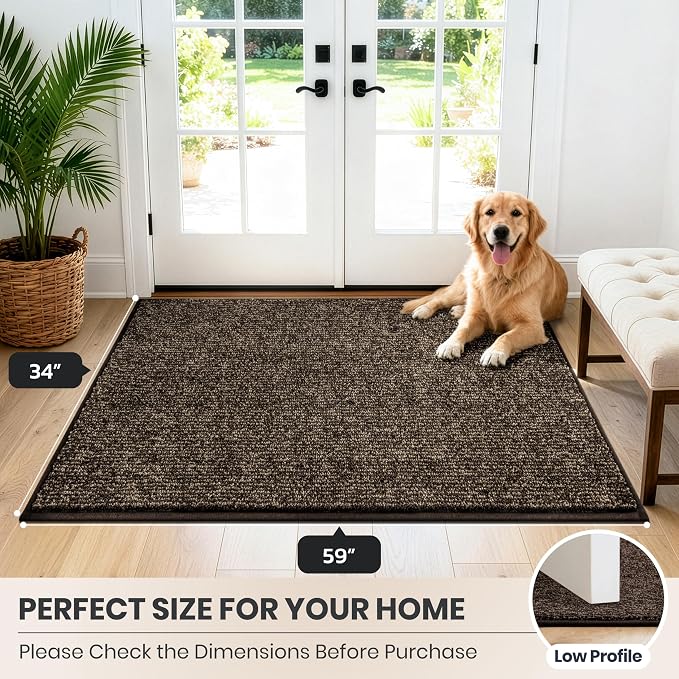 PURRUGS Dirt Trapping Door Mat 34" x 59", Non-Slip Machine Washable Entry Rug