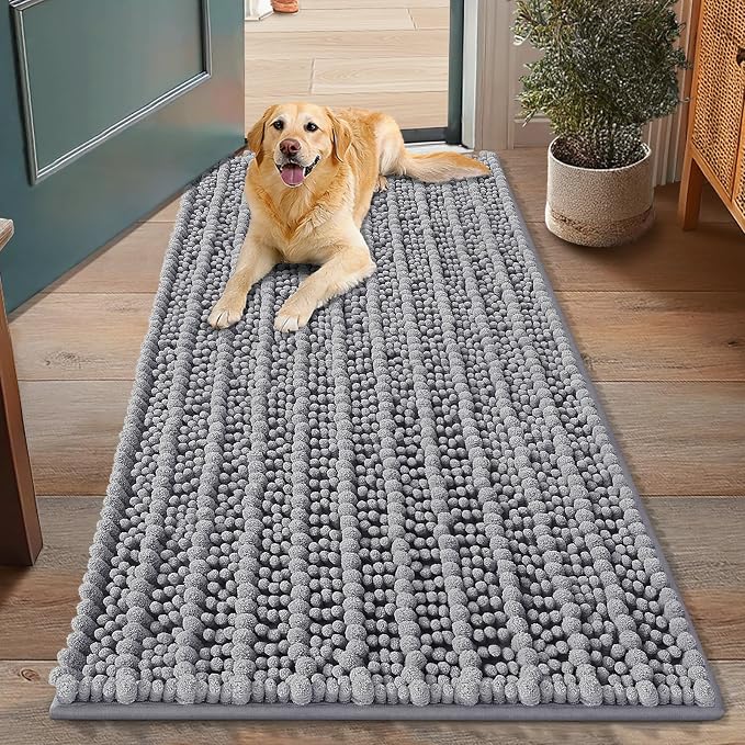 Smiry Dog Door Mat for Muddy Paws 48x30, Absorbent Dirt Trapper, Non-Slip