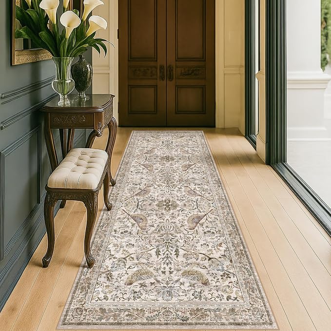 Boho 2'6"x8' Long Kitchen Runner Rugs Non Skid Washable, Stain Resistant Carpet