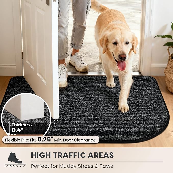 PURRUGS Dirt Trapping Door Mat Half Round 32" x 47", Non-Slip Machine Washable