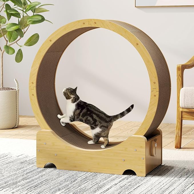 COZIWOW Cat Exercise Wheel 34" - Large Treadmill with Scratching Pad & Locking Mechanism - Promotes Indoor Cats' Health and Fitness