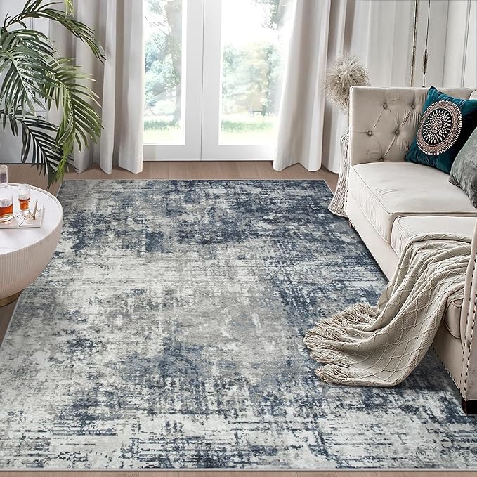 6x9 Area Rugs for Living Room Rug Washable: Modern Rug for Dining Room Bedroom Carpet Non Slip Low Pile 6 by 9 Indoor Abstract Nursery Home Office Blue Grey