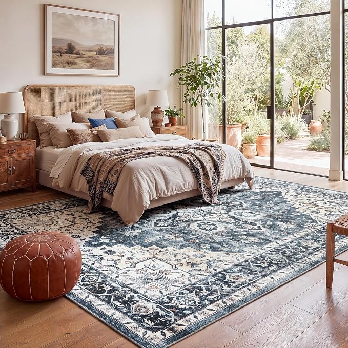 AMADA HOMEFURNISHING 8x10 Washable Area Rug, Low-Profile