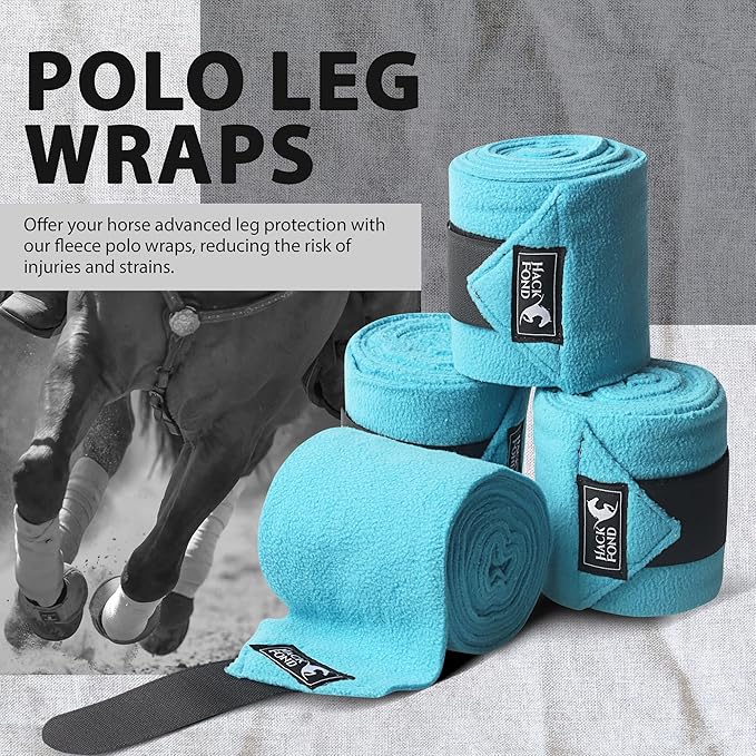 Horse Polo Leg Wraps, 5' Long Fleece Polo Wraps for Horses Set of 4, Horse Leg Bandages Stable Supplies Equestrian Boots Horse Leg Protection Vivid Cerulean