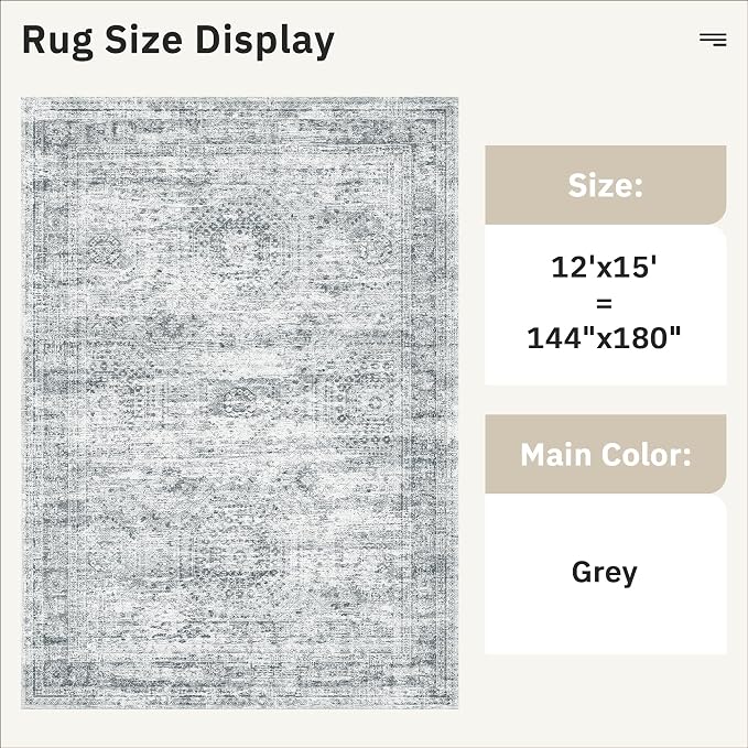 Soalmost 12x15 Washable Area Rug Gray Neutral Abstract Living Room Large Carpet
