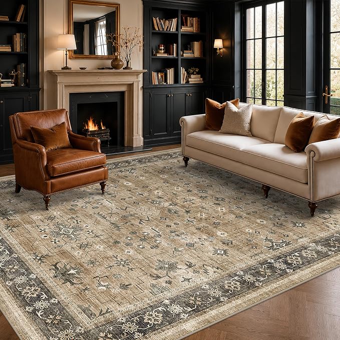 Vintage Taupe Sage 6x9 Rug for Living Room