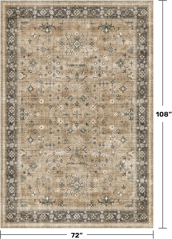 Vintage Taupe Sage 6x9 Rug for Living Room