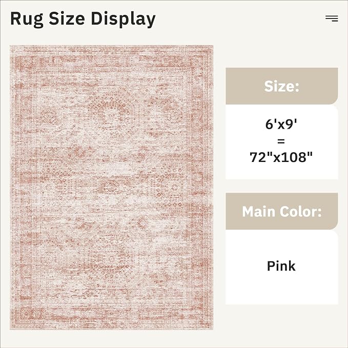 Soalmost 6x9 Area Rug for Living Room Washable Non-Slip Modern Rugs for Bedroom