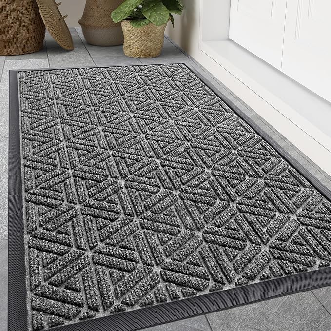 Smiry Front Door Mat Outside Entrance, Heavy Duty Sturdy Natural Rubber Doormat