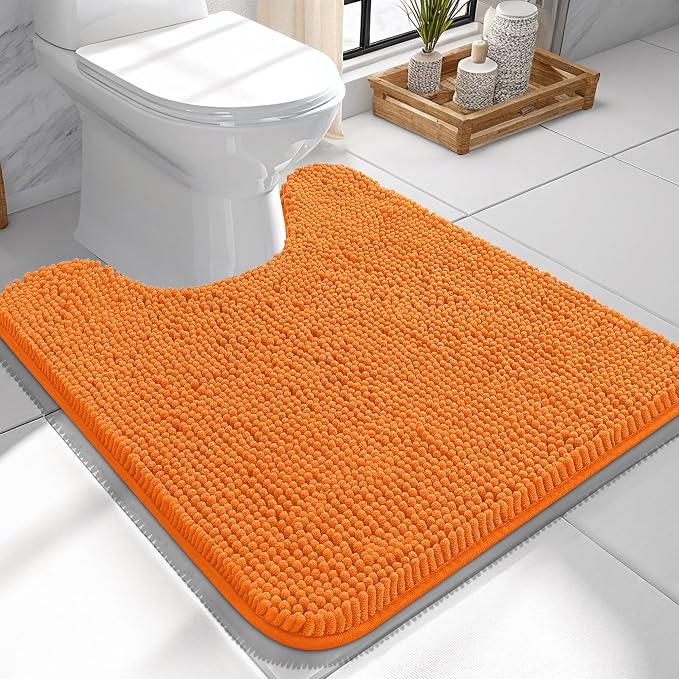 OLANLY Toilet Rugs U-Shaped 24x24, Extra Soft Absorbent Chenille Contour