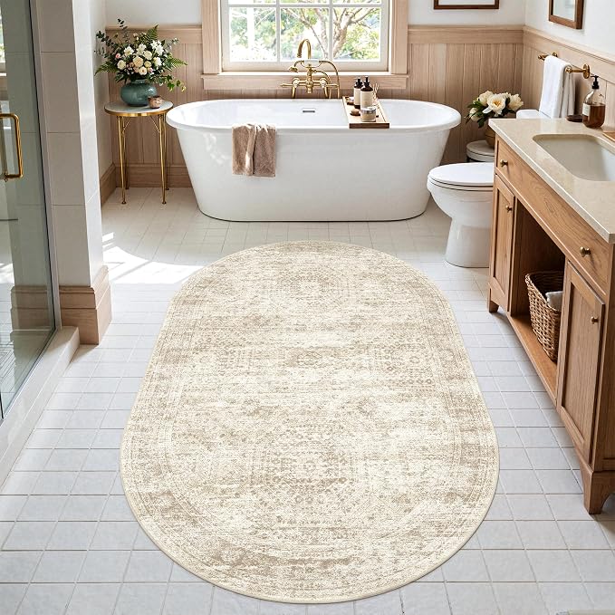 Soalmost Small Oval 3x5 Rug for Entryway, Machine Washable Area Rug for Kitchen