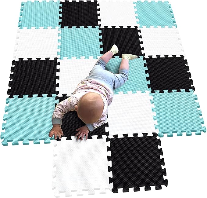 MQIAOHAM® 18 Pieces Puzzle Play Mats, Soft Baby Play Mat, Kids Interlocking Foam Floor Tiles, Toddlers Carpet Playmats G301018-101104108