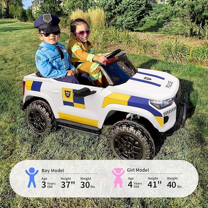 12V 7Ah Electric Police Car Ride on Toy for Big Kids, 2 Seater Kids Ride on Car SUV w/Remote Control, Bluetooth - White