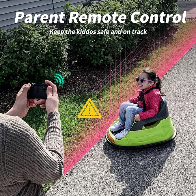12V Kids Bumper Car, Electric Baby Bumper Car for Toddlers with Remote Control, 3 Speeds - Green