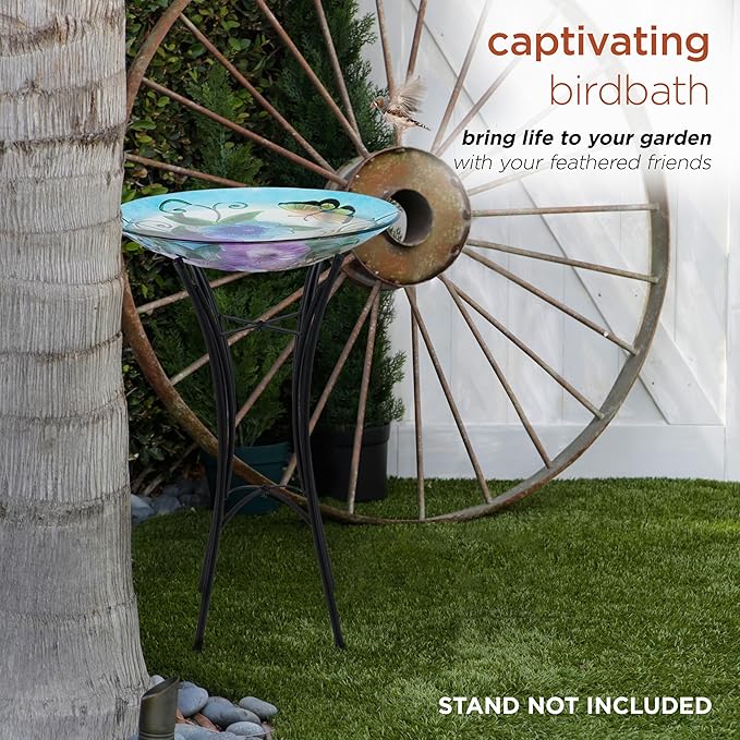 Alpine Corporation 18" Outdoor Birdbath Bowl Topper with Metal Stand, Garden Decor