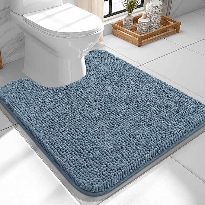 OLANLY Toilet Rugs U-Shaped 24x24, Extra Soft Absorbent Chenille Contour