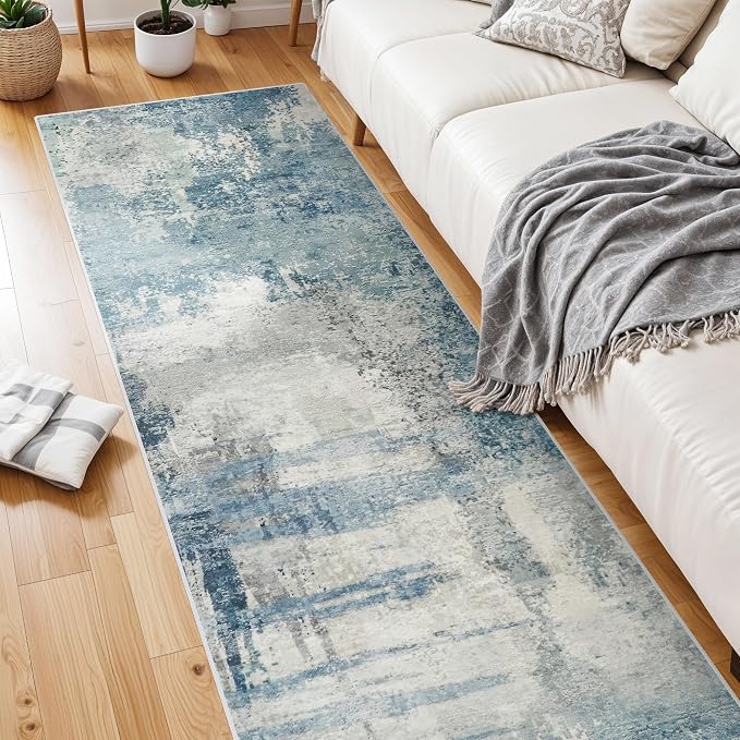 8 Foot Runner Rug: Washable Non-Slip Abstract Carpet