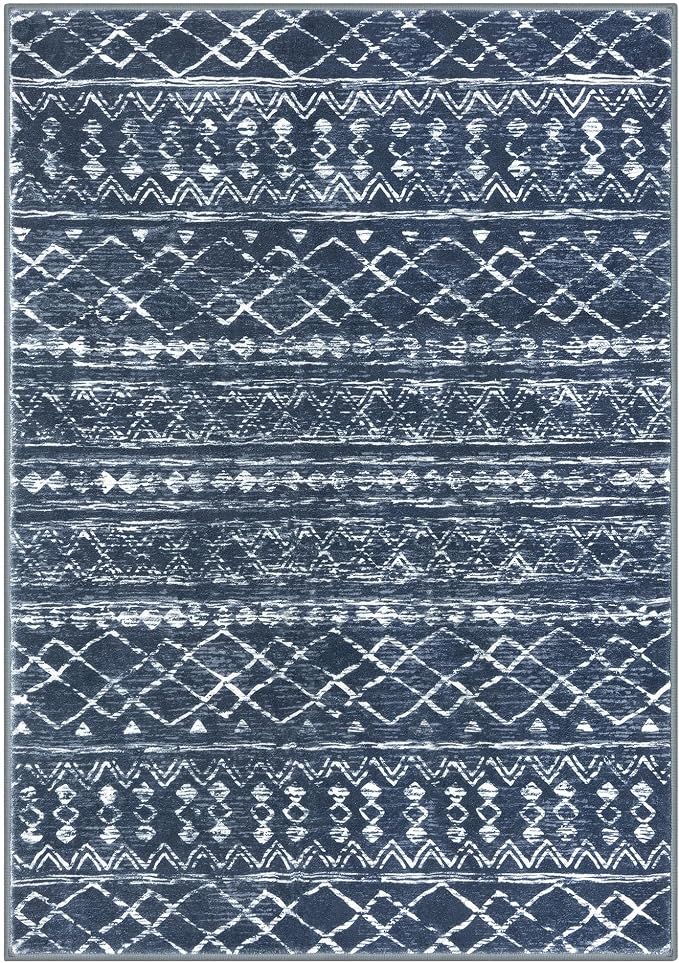 KUTA Area Rug 5x7 Navy Blue, Washable Boho Large Living Room Moroccan Rugs