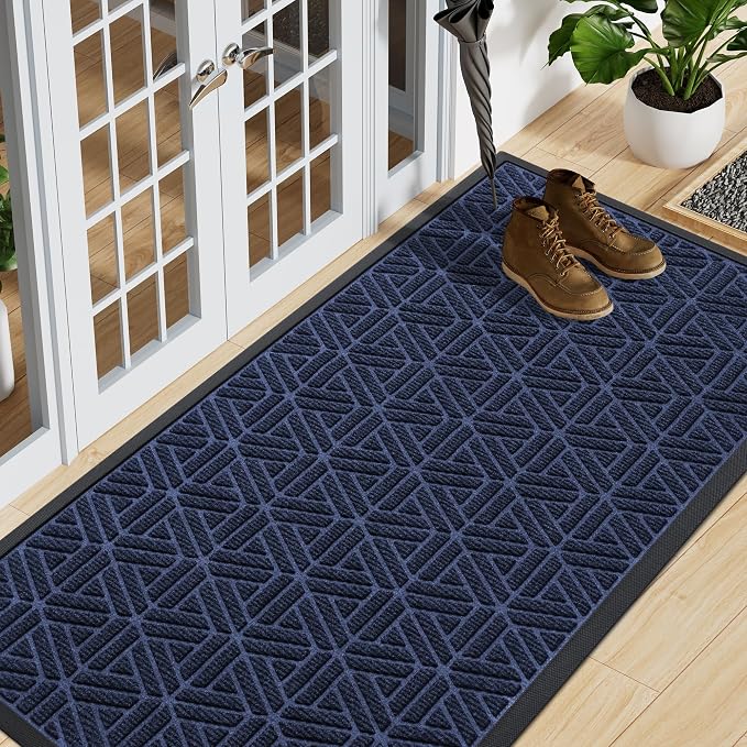 Smiry Front Door Mat Outside Entrance, Heavy Duty Sturdy Natural Rubber Doormat