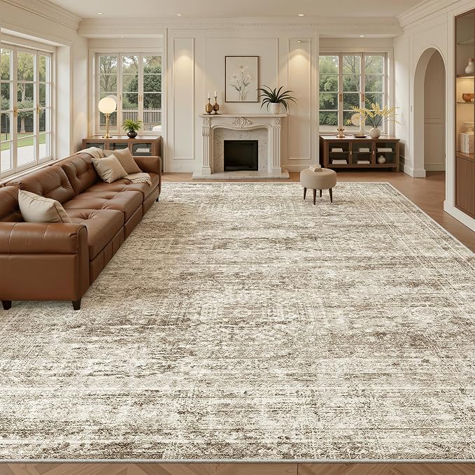 Soalmost 12x15 Washable Area Rug Brown Neutral Abstract Living Room Large