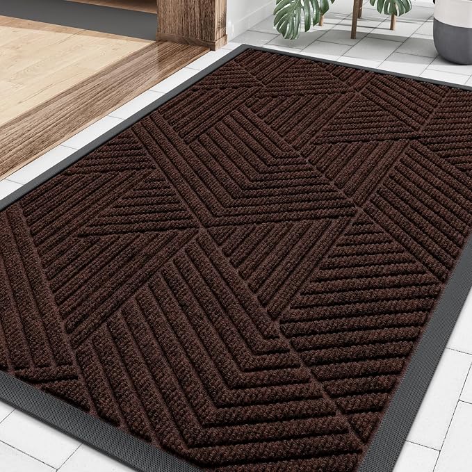 Smiry Front Door Mat Outside Entrance, Heavy Duty Sturdy Natural Rubber Doormat