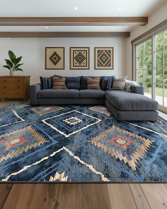 BESTSWEETIE Area Rug 9x12 Rug Machine Washable Non-Slip Low Pile Print Pattern